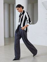 Modichic Women's Elegant Commuter Chic Random Striped Versatile Long Sleeve Blouse, Fall